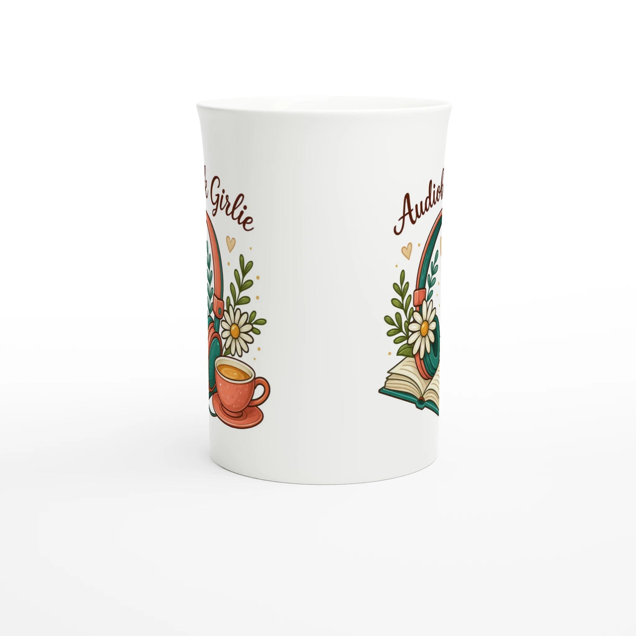 Audiobook Girlie - White 10oz Porcelain Slim Mug Porcelain Mug Globally Fulfilled Reading