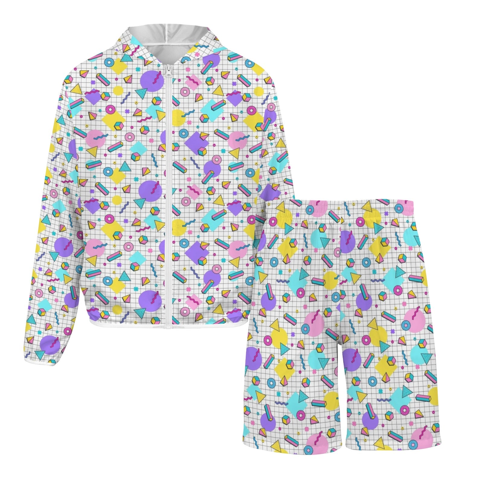 80's Grid Men's Lightweight Sun Hoodie & Shorts Set Men's Lightweight Sun Hoodie & Shorts Printed Offshore Retro