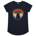 UFO, Retro Stripes - Womens Scoop Neck T-Shirt Navy Womens Scoop Neck T-shirt Printed In Australia