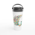 Flower Peacock White 15oz Stainless Steel Travel Mug Default Title Travel Mug animal Globally Fulfilled