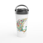 Flower Peacock - White 15oz Stainless Steel Travel Mug Default Title Travel Mug animal Globally Fulfilled
