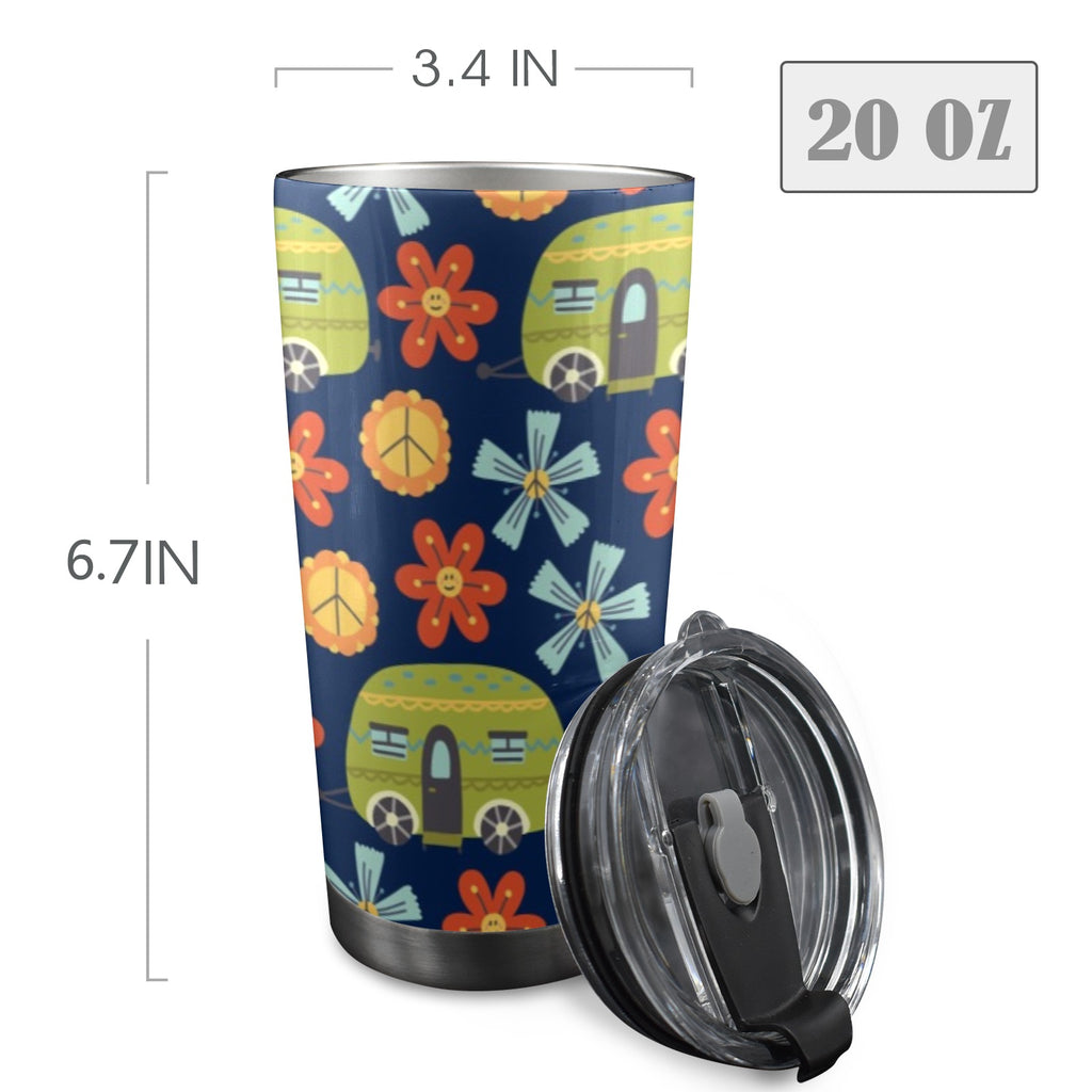 Hippy Caravan - 20oz Mobile Tumbler with Lid (Black Lock) 20oz Travel Mug Printed Offshore Retro