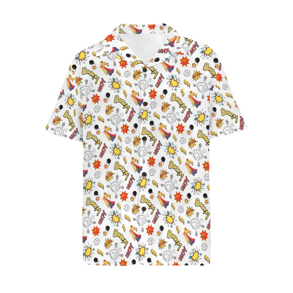 Super Dog Men's Short Sleeve Hawaiian Shirt Men's Hawaiian Shirt (New) animal comic Printed Offshore