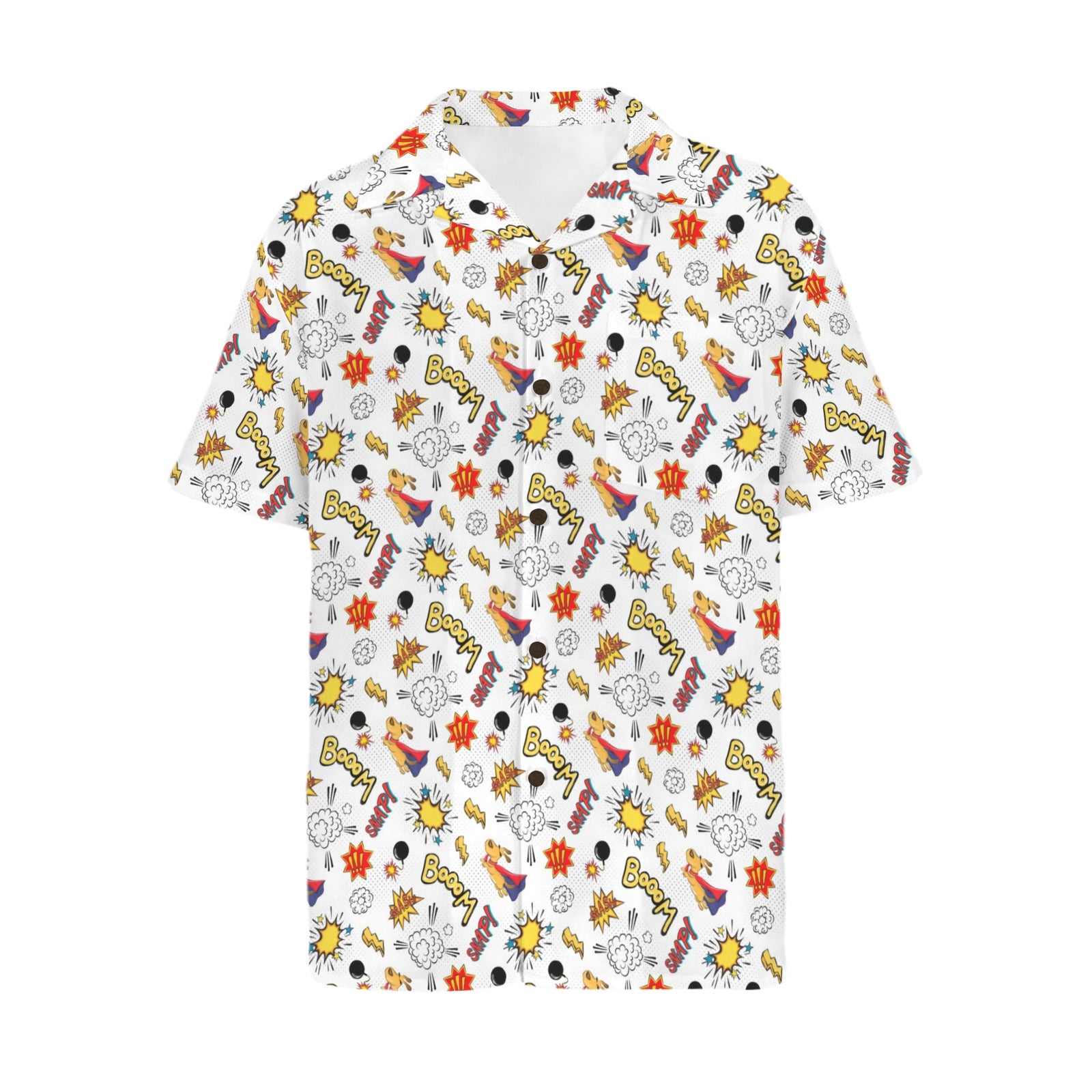 Super Dog Men's Short Sleeve Hawaiian Shirt Men's Hawaiian Shirt (New) animal comic Printed Offshore