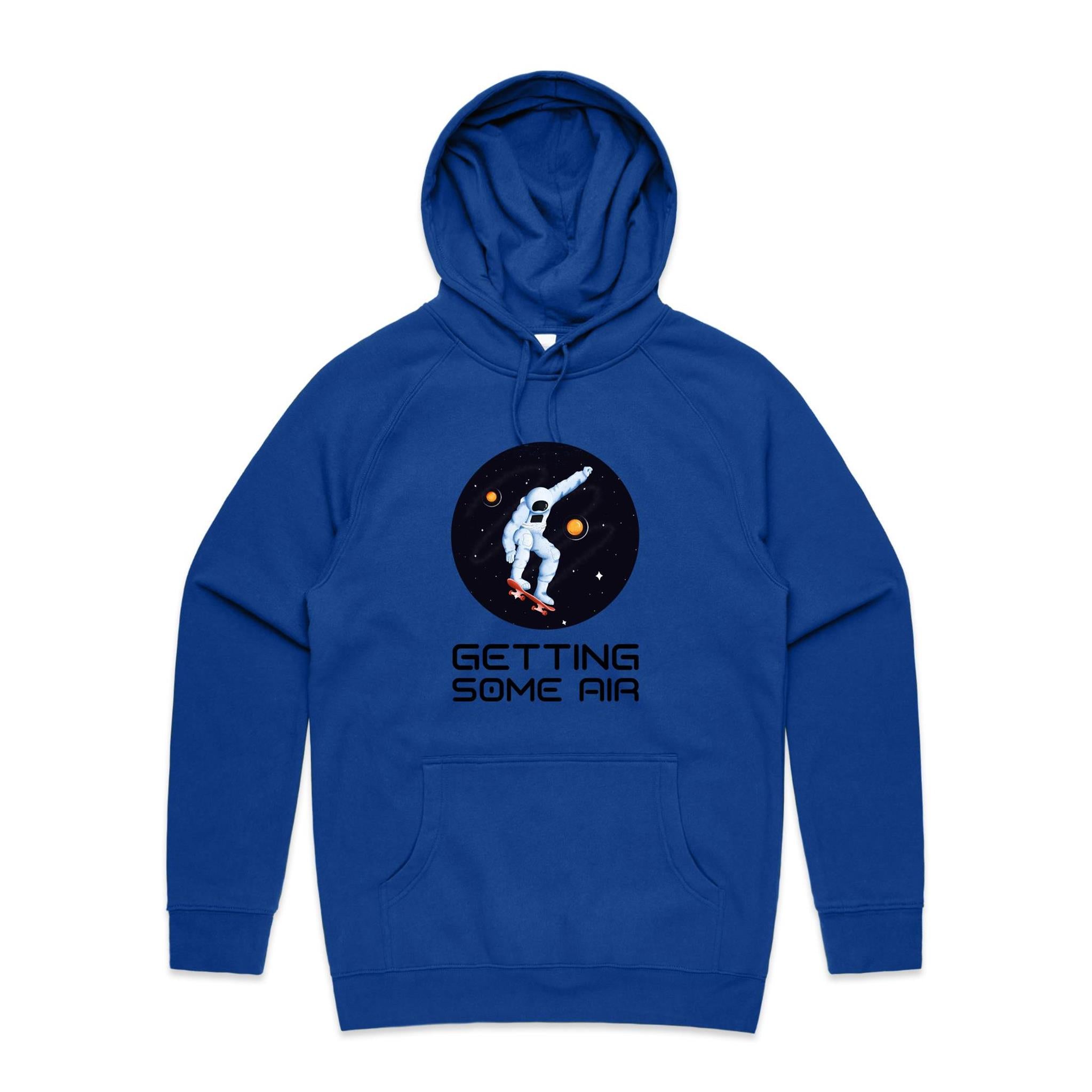 Getting Some Air, Skateboard Astronaut - Mens Hoodie Bright Royal Mens Hoodie Printed In Australia Space