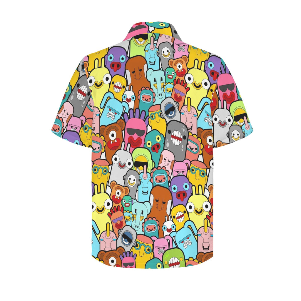 Happy Monsters Men's Short Sleeve Hawaiian Shirt Men's Hawaiian Shirt (New) Printed Offshore Sci Fi
