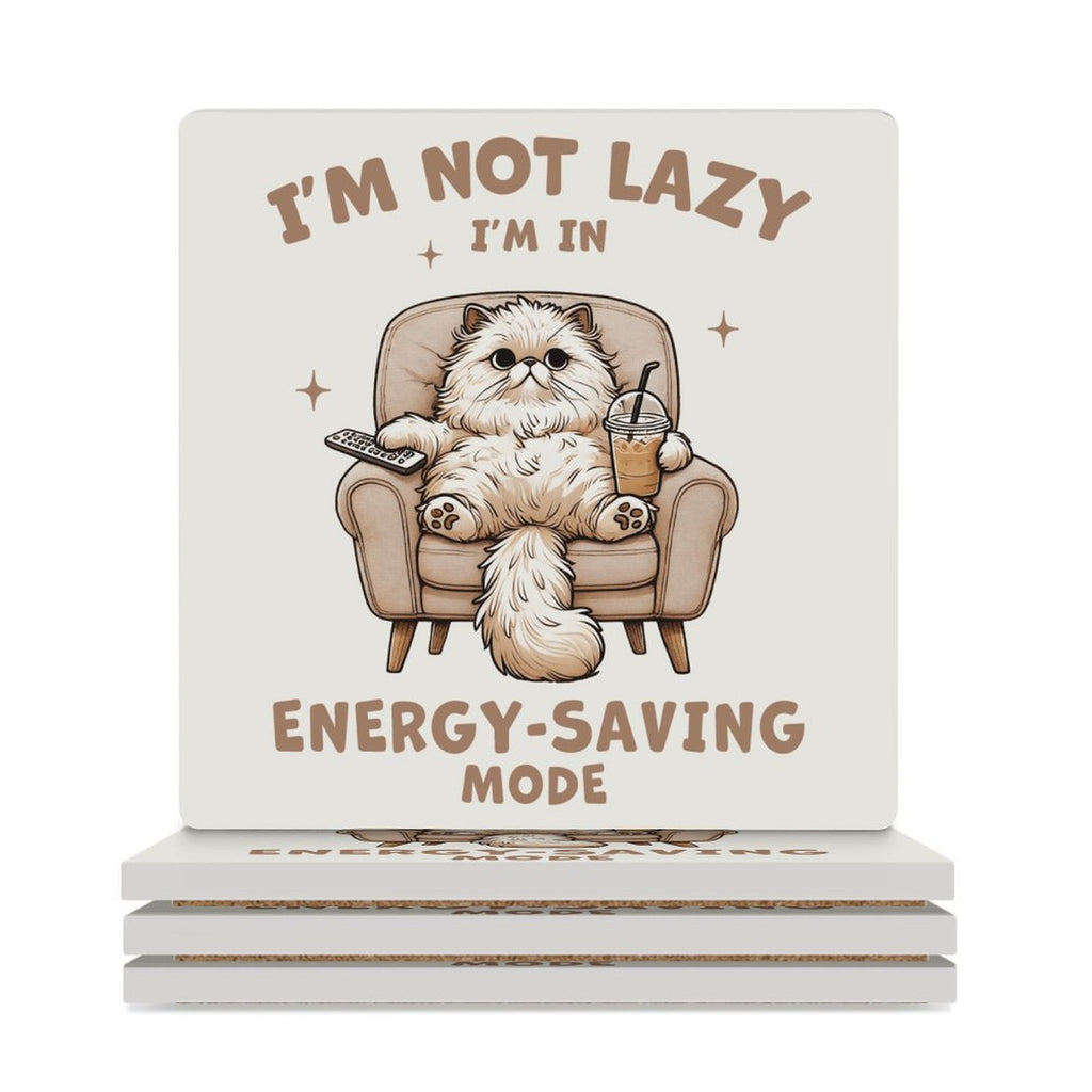 Cat Energy Saving Mode - Ceramic Coasters (Square) white Ceramic Coasters animal Printed Offshore
