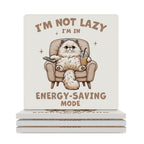 Cat Energy Saving Mode - Ceramic Coasters (Square) white Ceramic Coasters animal Printed Offshore