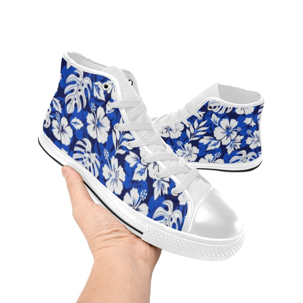Blue Hawaiian Floral - Women's High Top Canvas Shoes Womens Classic High Top Shoes Plants Printed Offshore