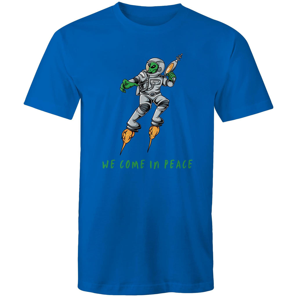 We Come In Peace, Alien - Mens T-Shirt Bright Royal Mens T-shirt Printed In Australia Sci Fi