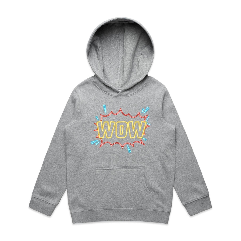 Wow - Kids Hoodie Grey Marle Kids Hoodie Printed In Australia