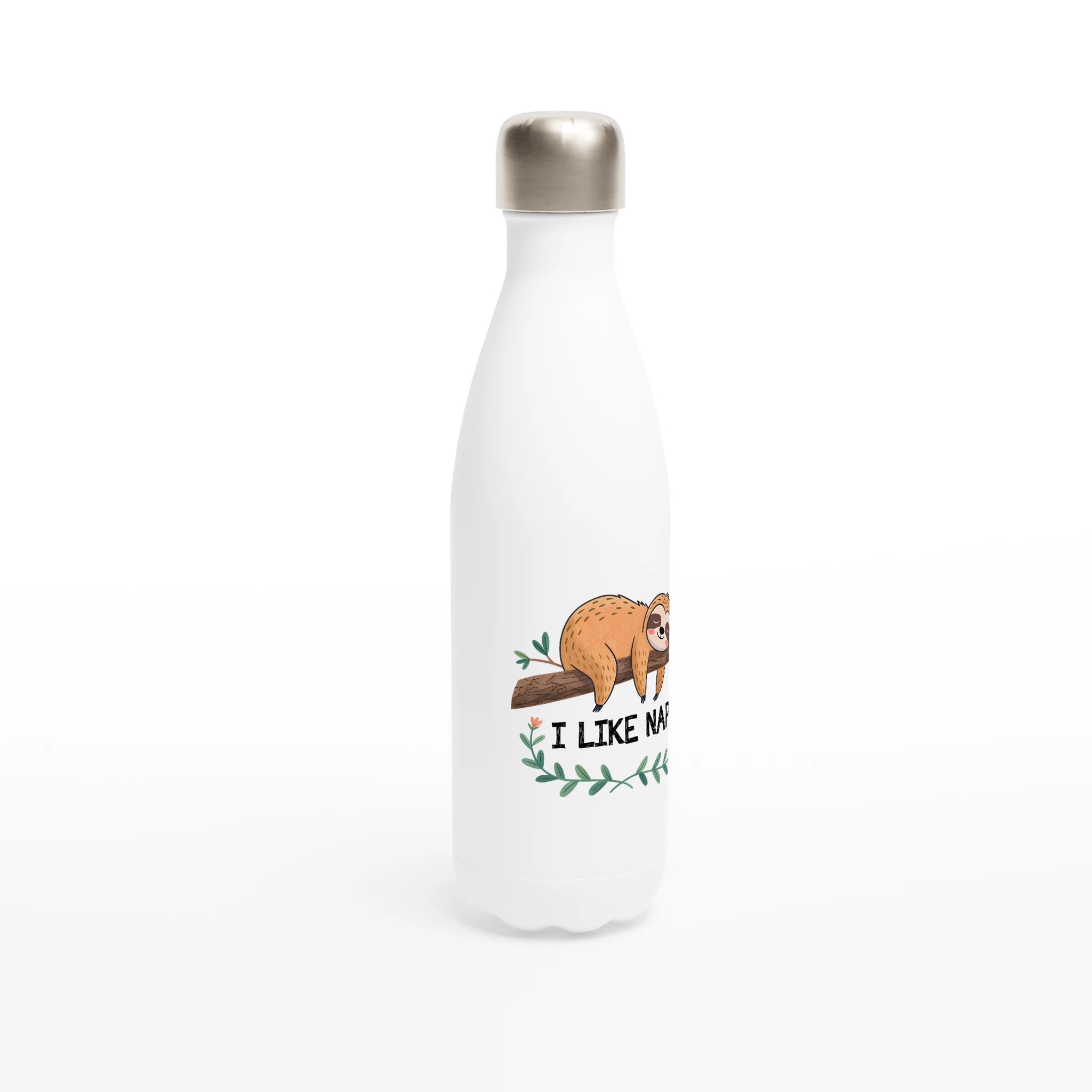 Sloth, I Like Naps - White 17oz Stainless Steel Water Bottle White Water Bottle animal Globally Fulfilled