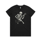 Skeleton Playing Guitar Women's AS Colour T-shirt Black Womens T-shirt Music Printed In Australia