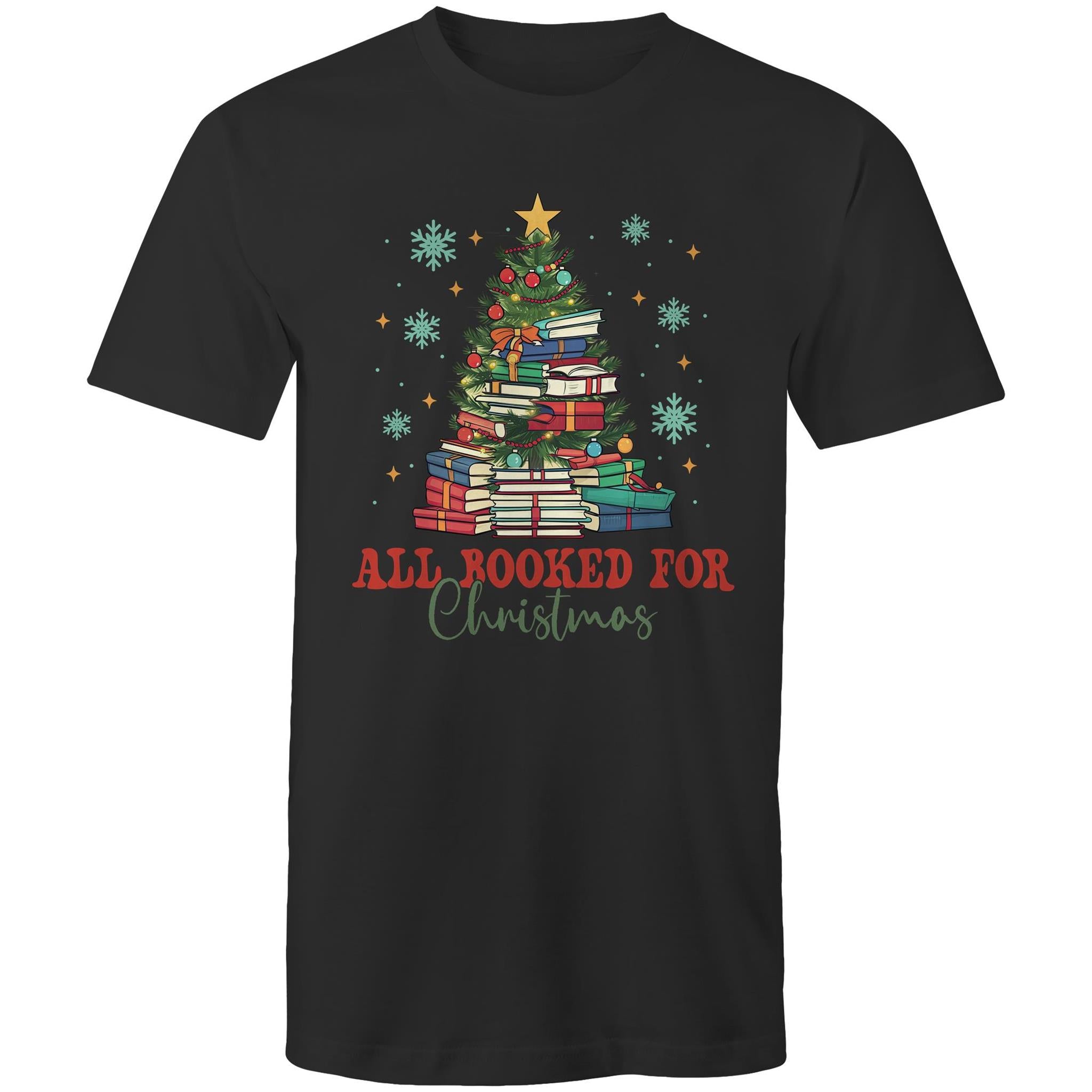All Booked For Christmas - Mens T-Shirt Black Mens Christmas T-shirt Christmas Printed In Australia