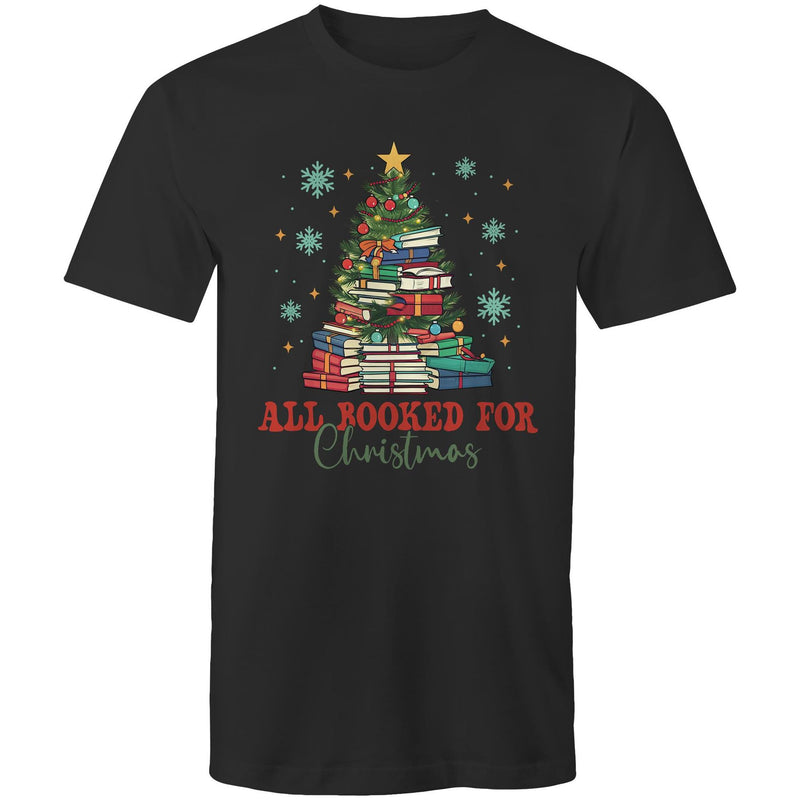 All Booked For Christmas - Mens T-Shirt Black Mens Christmas T-shirt Christmas Printed In Australia