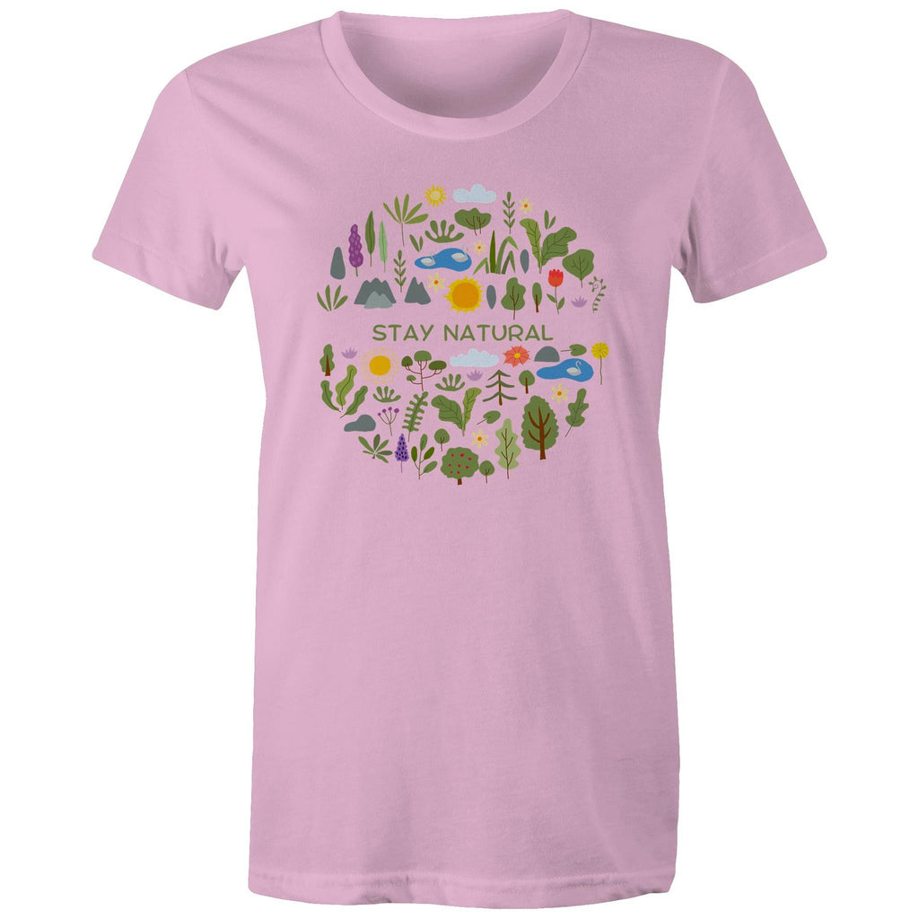 Stay Natural - Womens T-shirt Pink Womens T-shirt Plants Printed In Australia