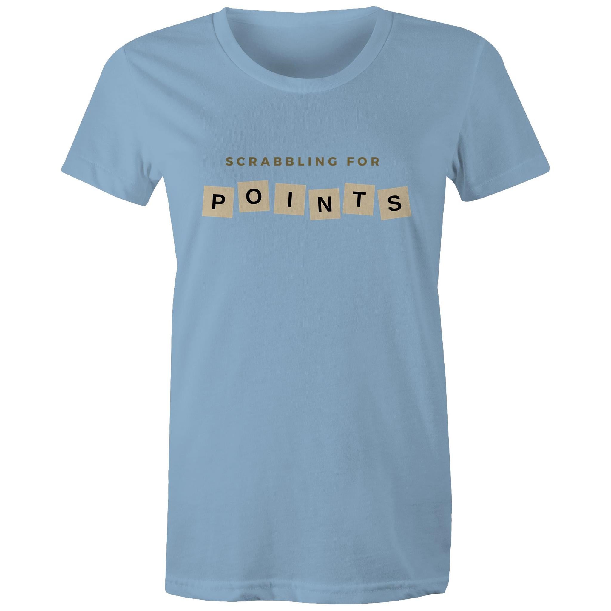 Scrabbling For Points - Womens T-shirt Carolina Blue Womens T-shirt Games Printed In Australia