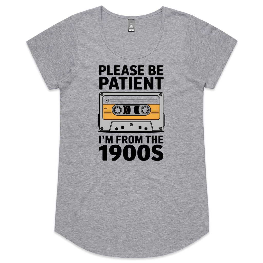 Please Be Patient, I'm From The 1900's Women's AS Colour Scoop Neck T-Shirt Grey Marle Womens Scoop Neck T-shirt Music Printed In Australia Retro