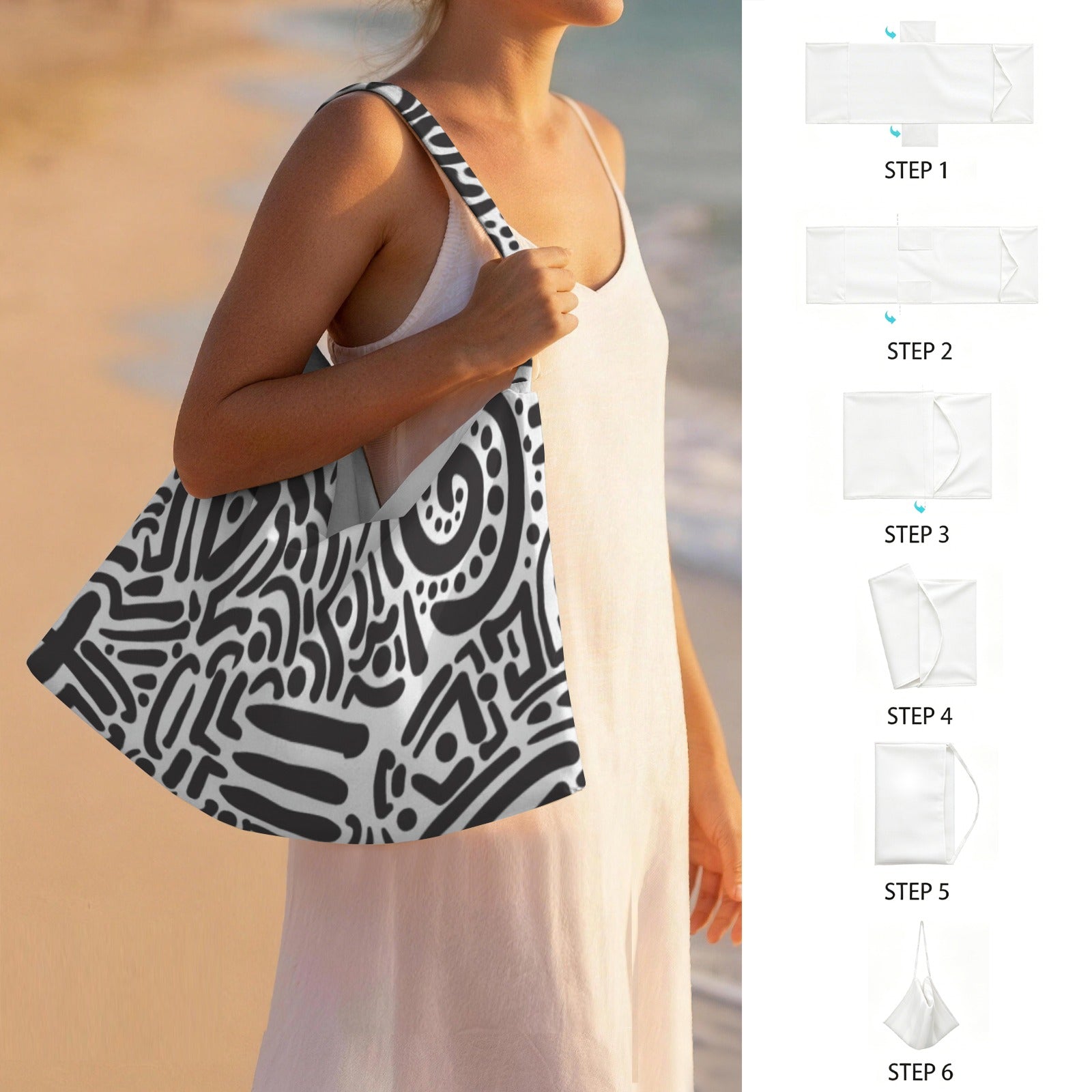 Black And White Beach Chair Towel Cover with Side Pockets