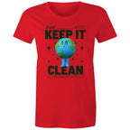Earth, Just Keep It Clean - Womens T-shirt Red Womens T-shirt Environment Printed In Australia