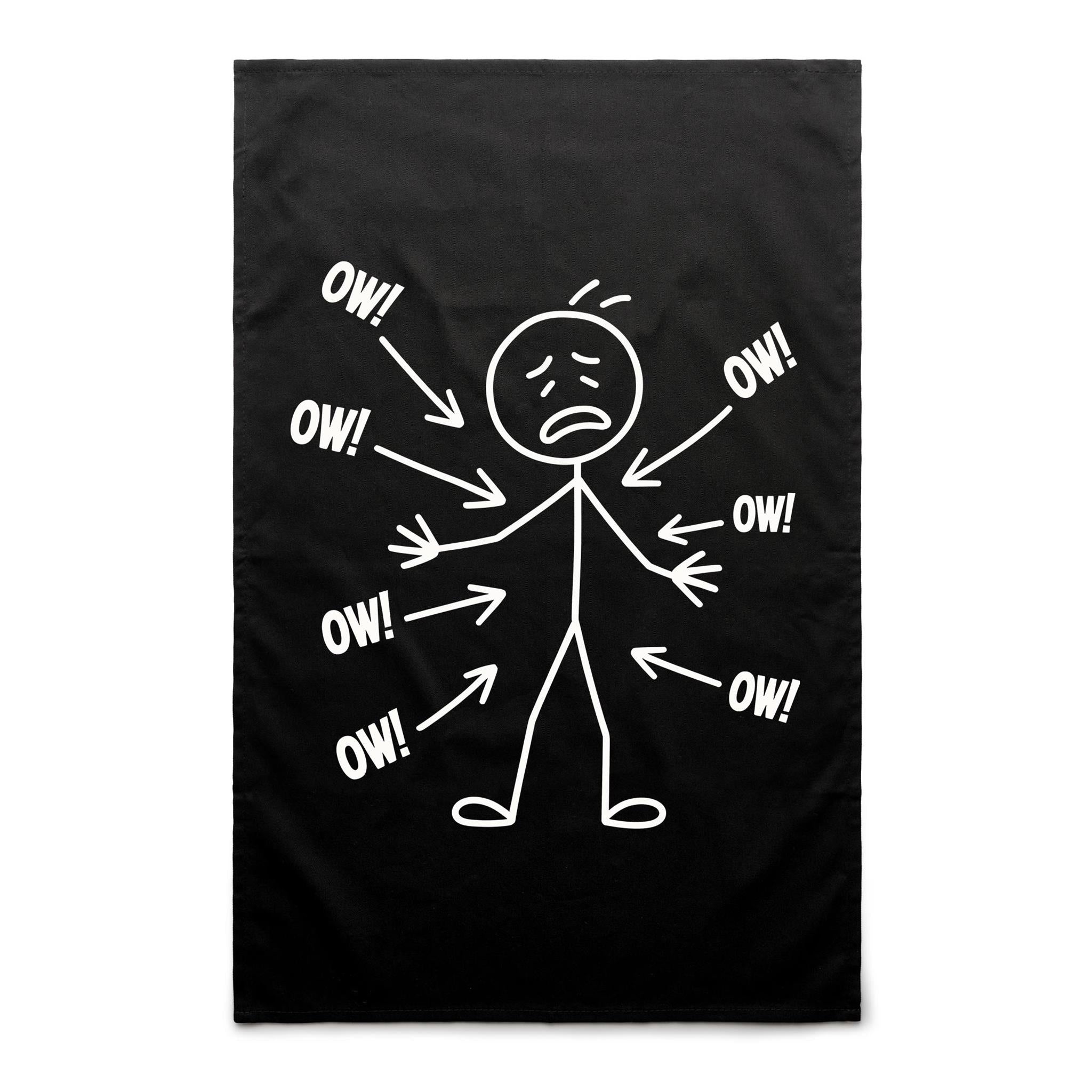 Ow! Everything Hurts Stick Figure AS Colour Tea Towel Default Title Tea Towel Printed In Australia
