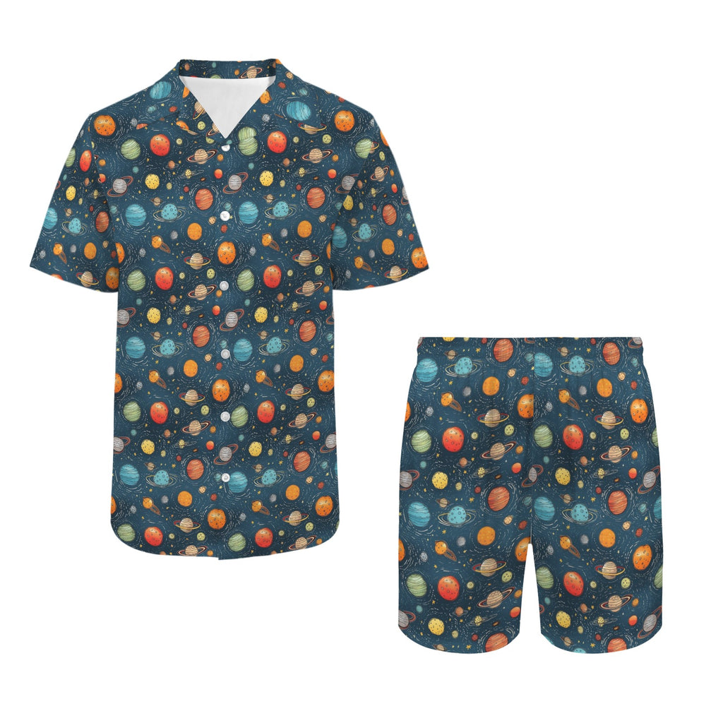 Galaxy Men's Hawaiian Shirt & Shorts Set Men's Hawaiian Shirt & Shorts Set Printed Offshore Space