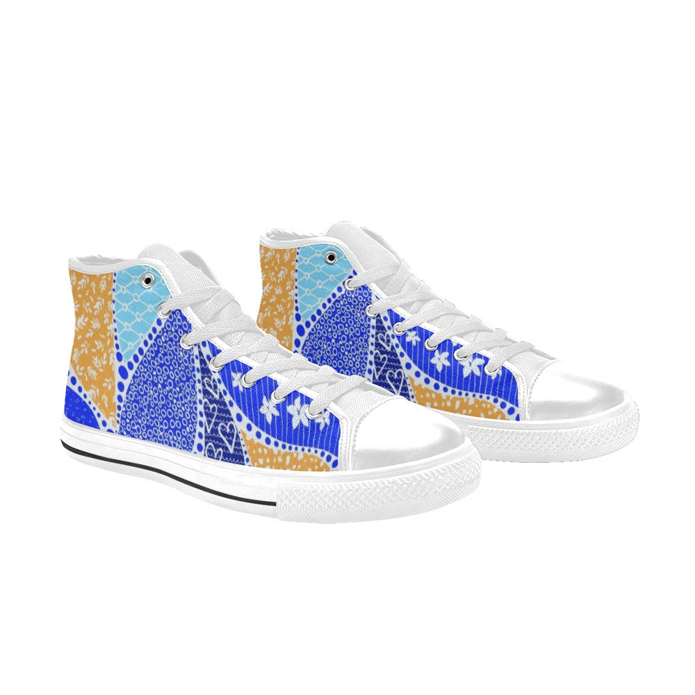 Blue Swirl Women's High Top Canvas Shoes Womens Classic High Top Shoes Printed Offshore
