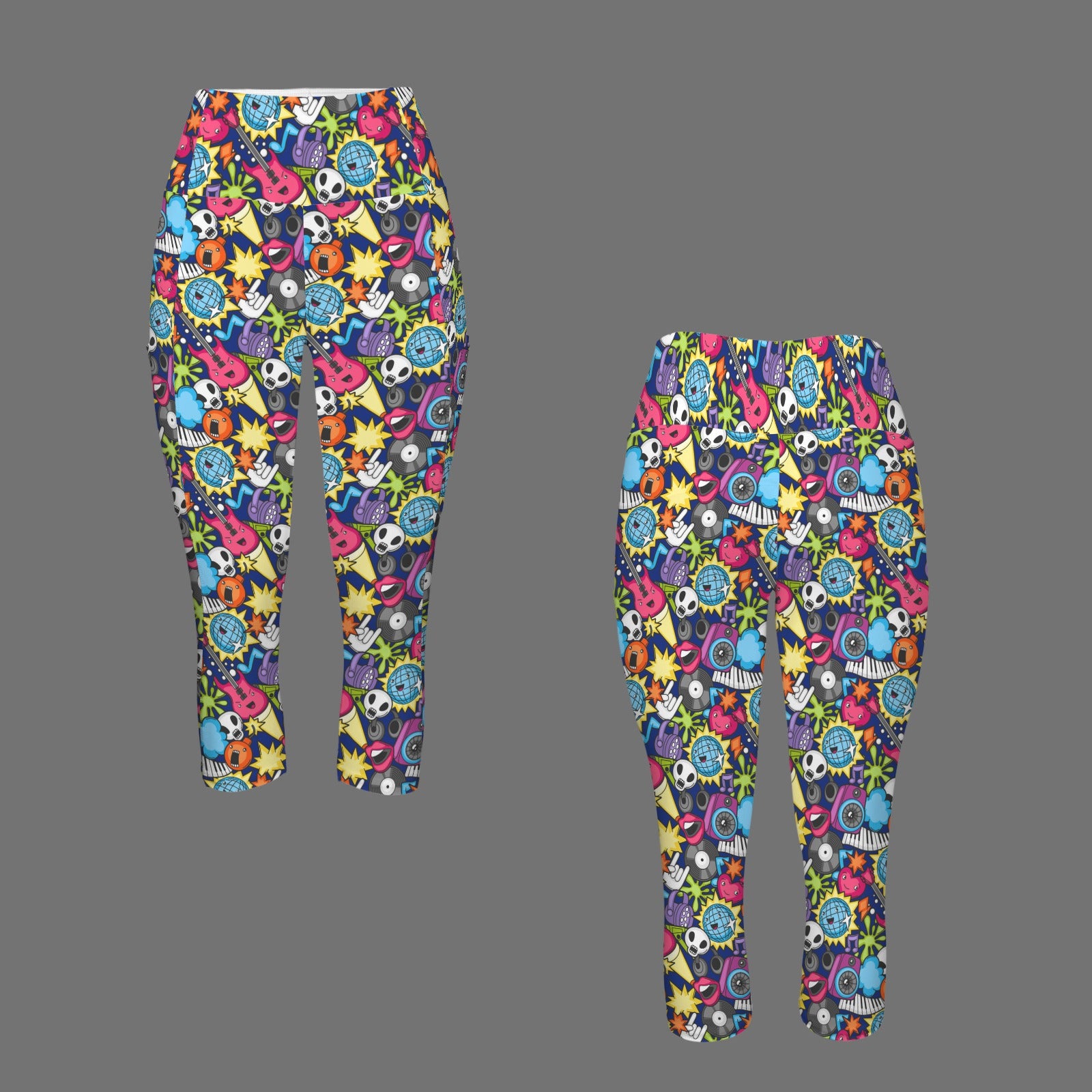 Sticker Music Women's High Waist Pocket Capri Yoga Leggings Women's High Waist Capri Yoga Leggings Music Printed Offshore