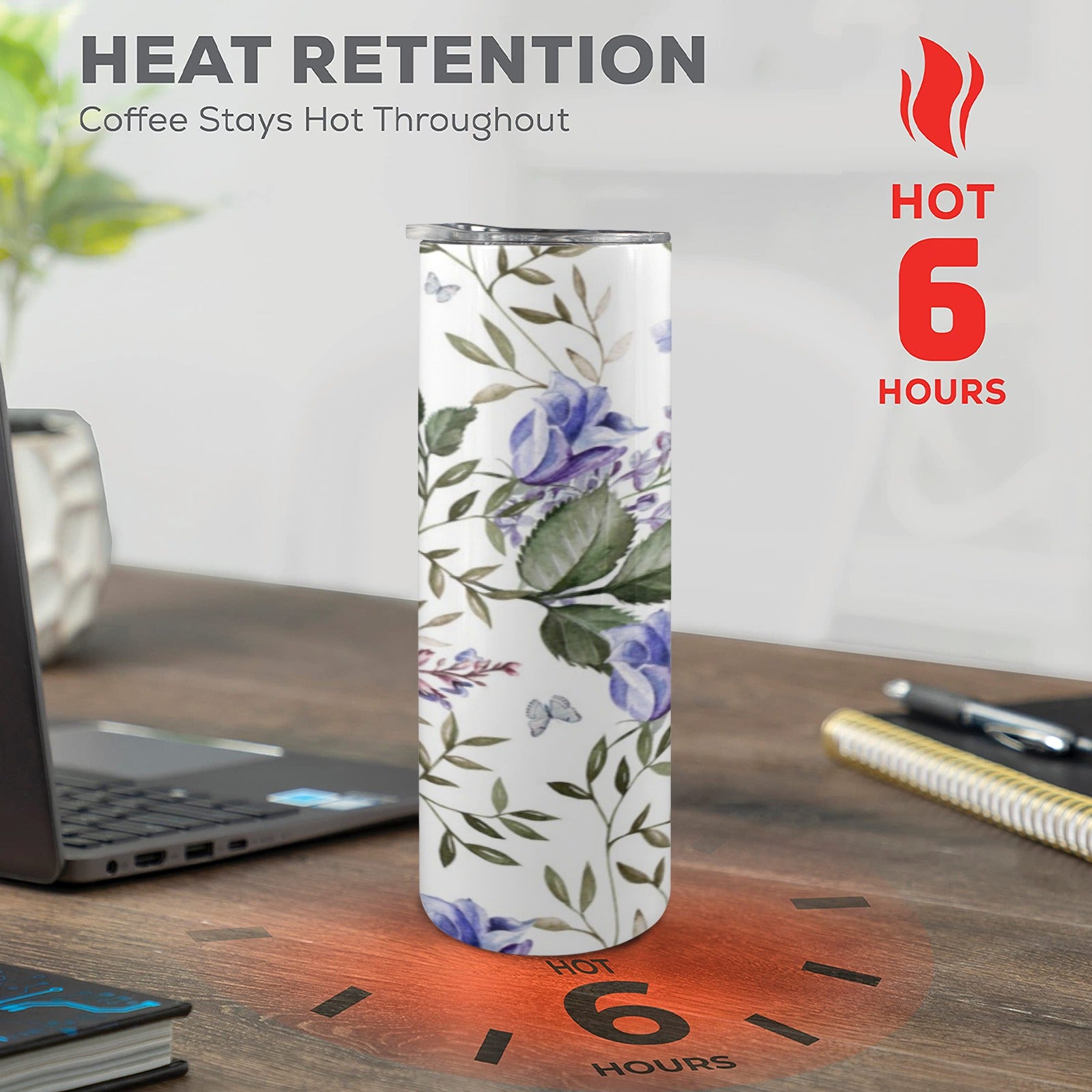 Blue Flowers 20oz Tall Skinny Tumbler with Lid and Straw