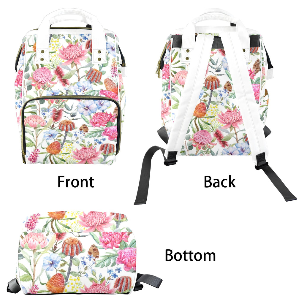 Australian Flowers - Multi-Function Backpack, Nappy / Diaper Bag