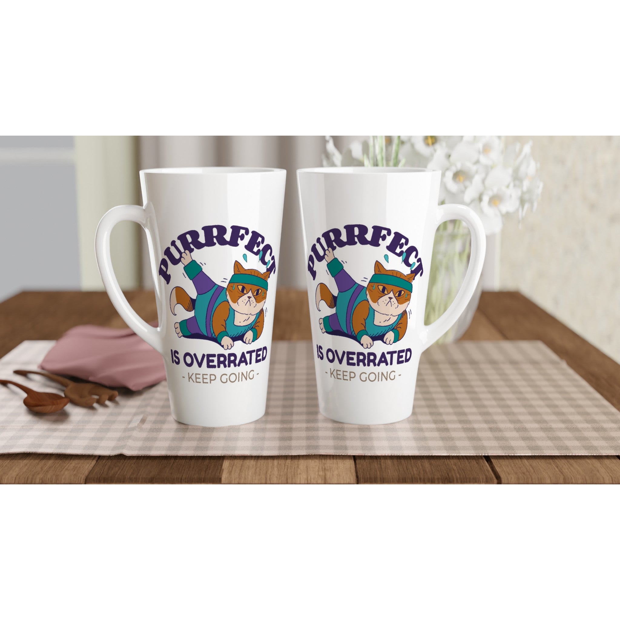 Purrfect Is Overrated - White Latte 17oz Ceramic Mug Latte Mug Globally Fulfilled Motivation