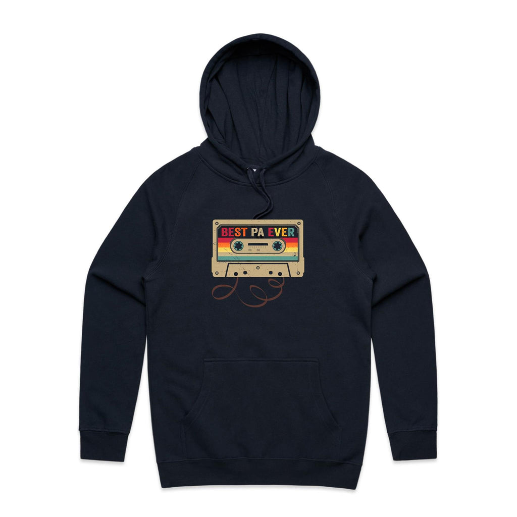 Best Pa Ever, Cassette Tape - Mens Hoodie Navy Mens Hoodie Dad Music Printed In Australia