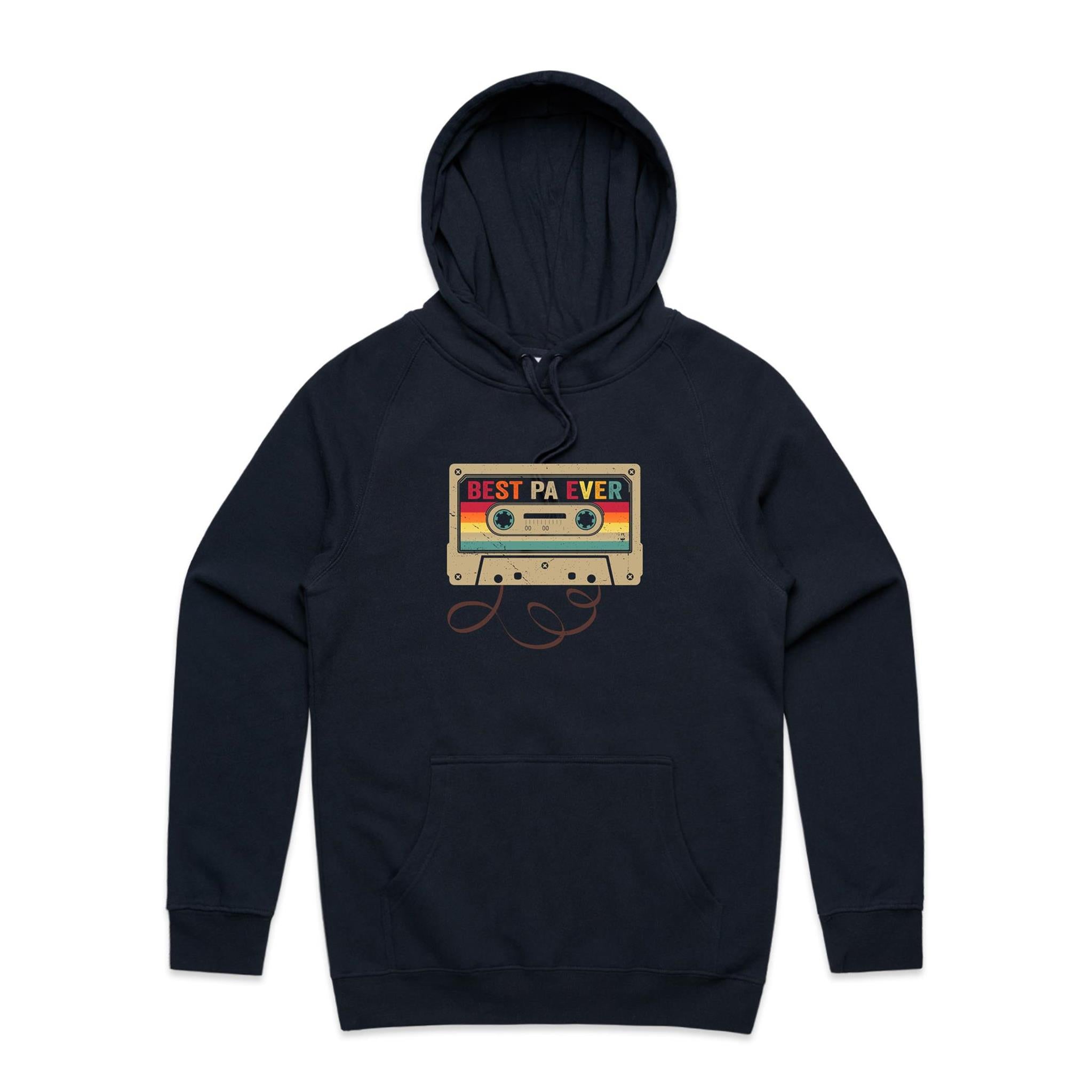 Best Pa Ever, Cassette Tape - Mens Hoodie Navy Mens Hoodie Dad Music Printed In Australia