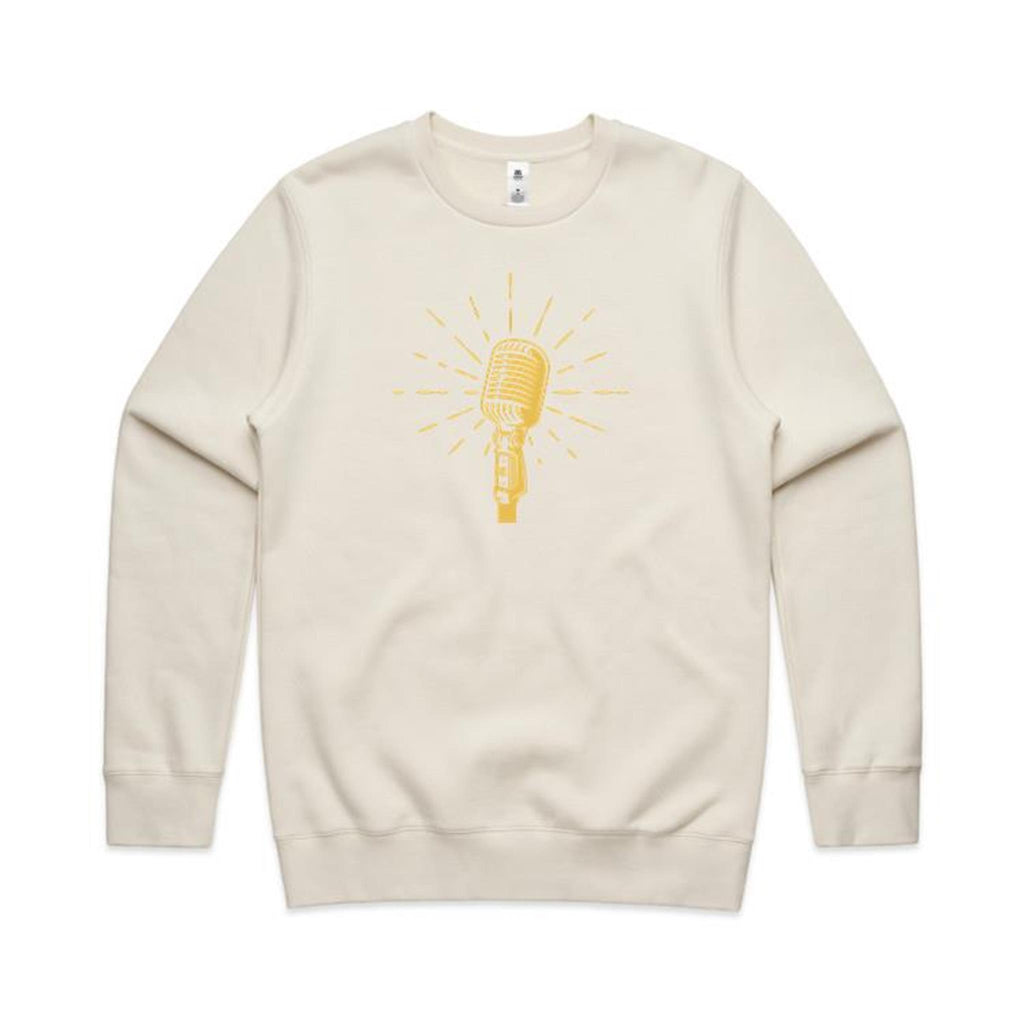 Retro Microphone - AS Colour Stencil Crew Sweatshirt Ecru Sweatshirt Music Printed In Australia Retro