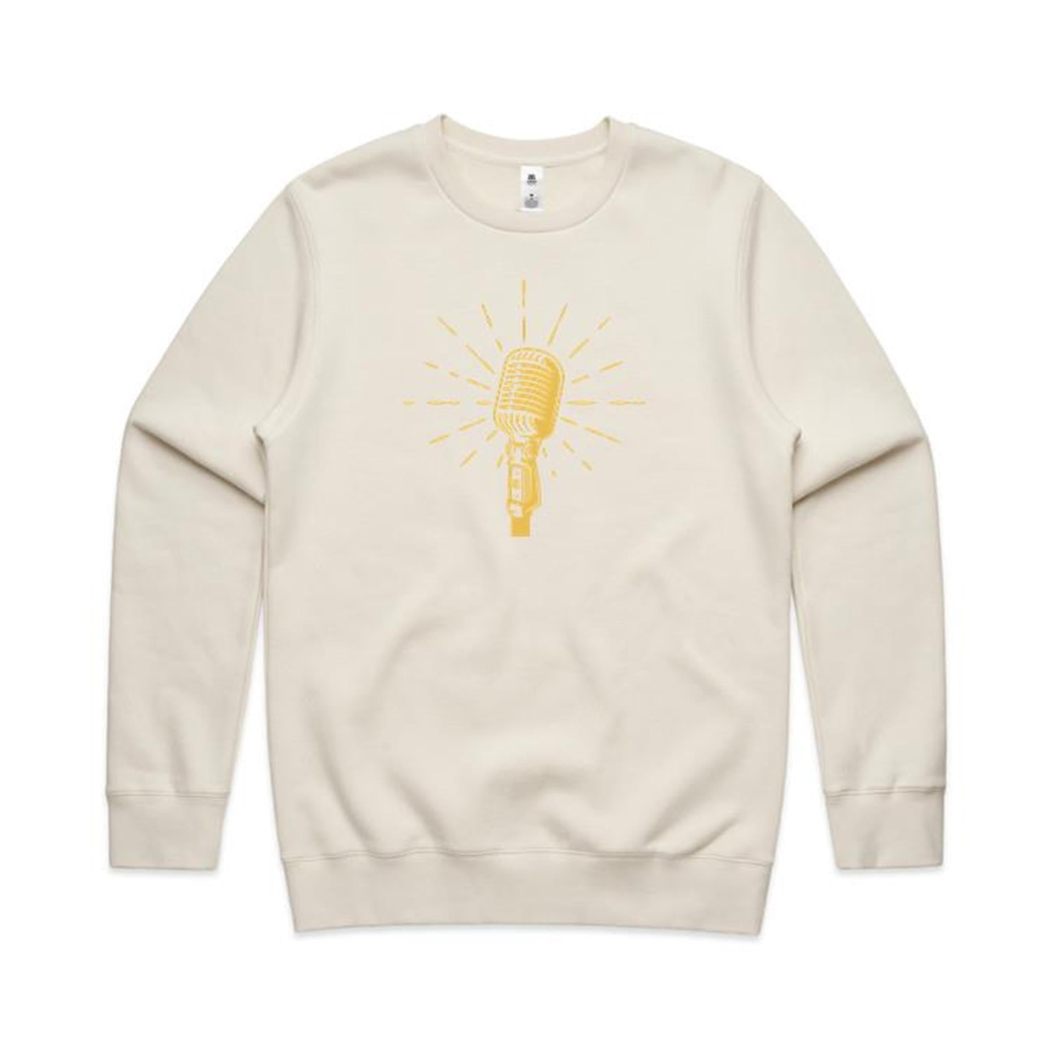 Retro Microphone - AS Colour Stencil Crew Sweatshirt Ecru Sweatshirt Music Printed In Australia Retro