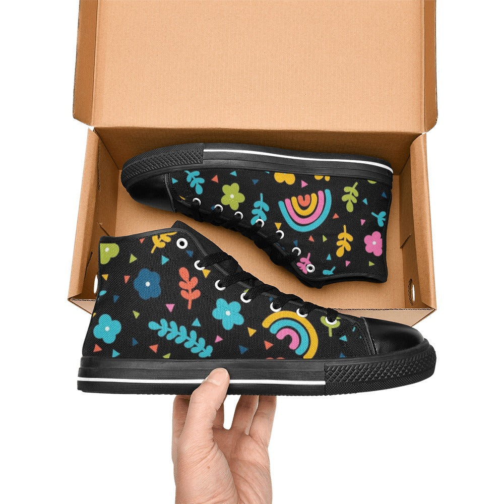 Rainbows And Flowers - Kids' High Top Canvas Shoes Kids High Top Canvas Shoes Plants Printed Offshore