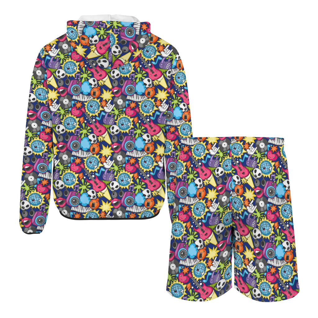 Sticker Music Men's Lightweight Sun Hoodie & Shorts Set Men's Lightweight Sun Hoodie & Shorts Music Printed Offshore