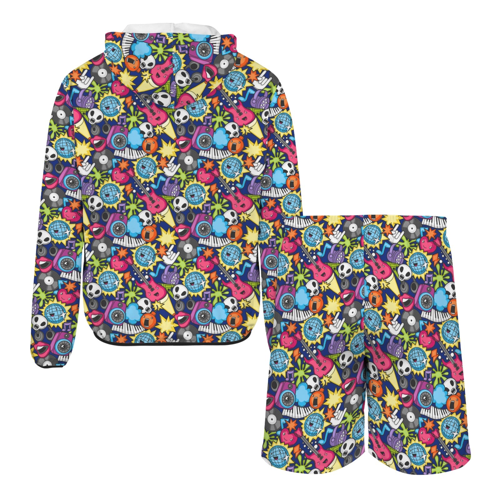 Sticker Music Men's Lightweight Sun Hoodie & Shorts Set Men's Lightweight Sun Hoodie & Shorts Music Printed Offshore