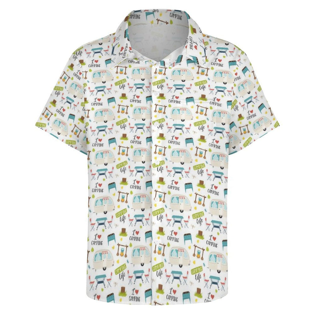 Camping Life, Retro Caravan - Women's Short-Sleeve Button Up Shirt
