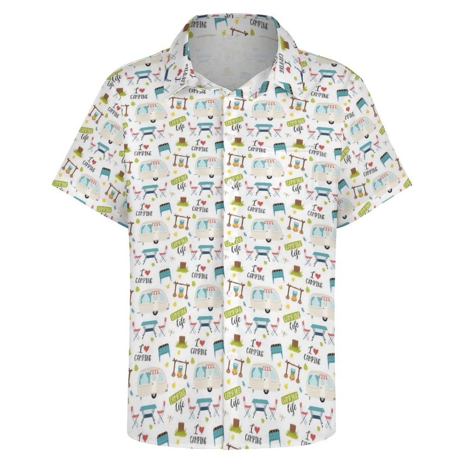 Camping Life, Retro Caravan - Women's Short-Sleeve Button Up Shirt