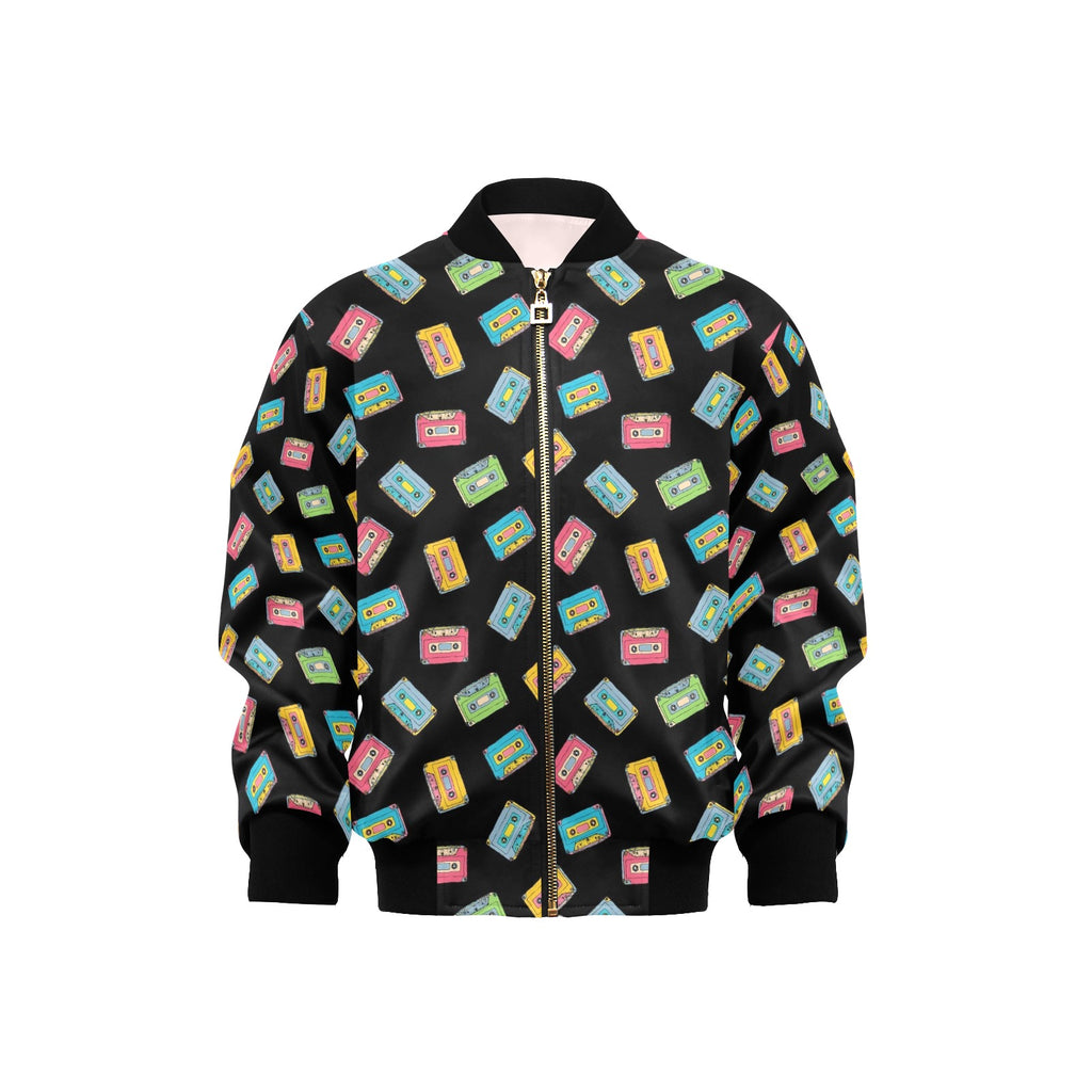 Colourful Cassettes Kids Bomber Jacket XL Kids Bomber Jacket Music Printed Offshore Retro