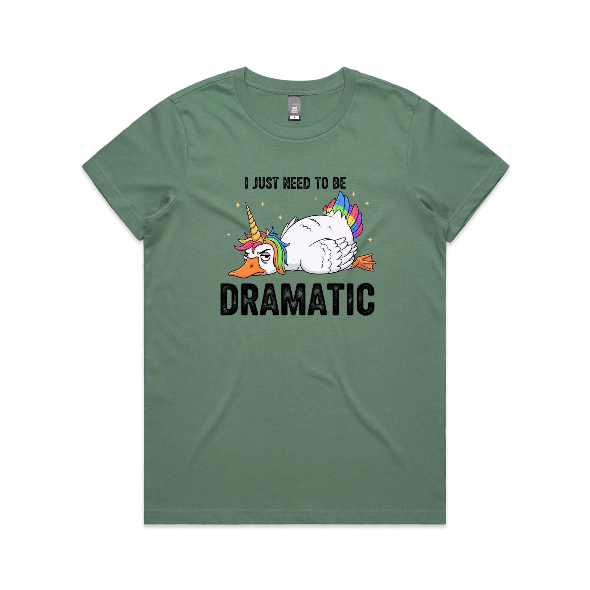 Dramatic Unicorn Goose Women's AS Colour T-shirt Sage Womens T-shirt animal Printed In Australia