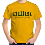 Are You Game, Chess Kids Youth T-Shirt Gold Kids Youth T-shirt Chess Games Printed In Australia