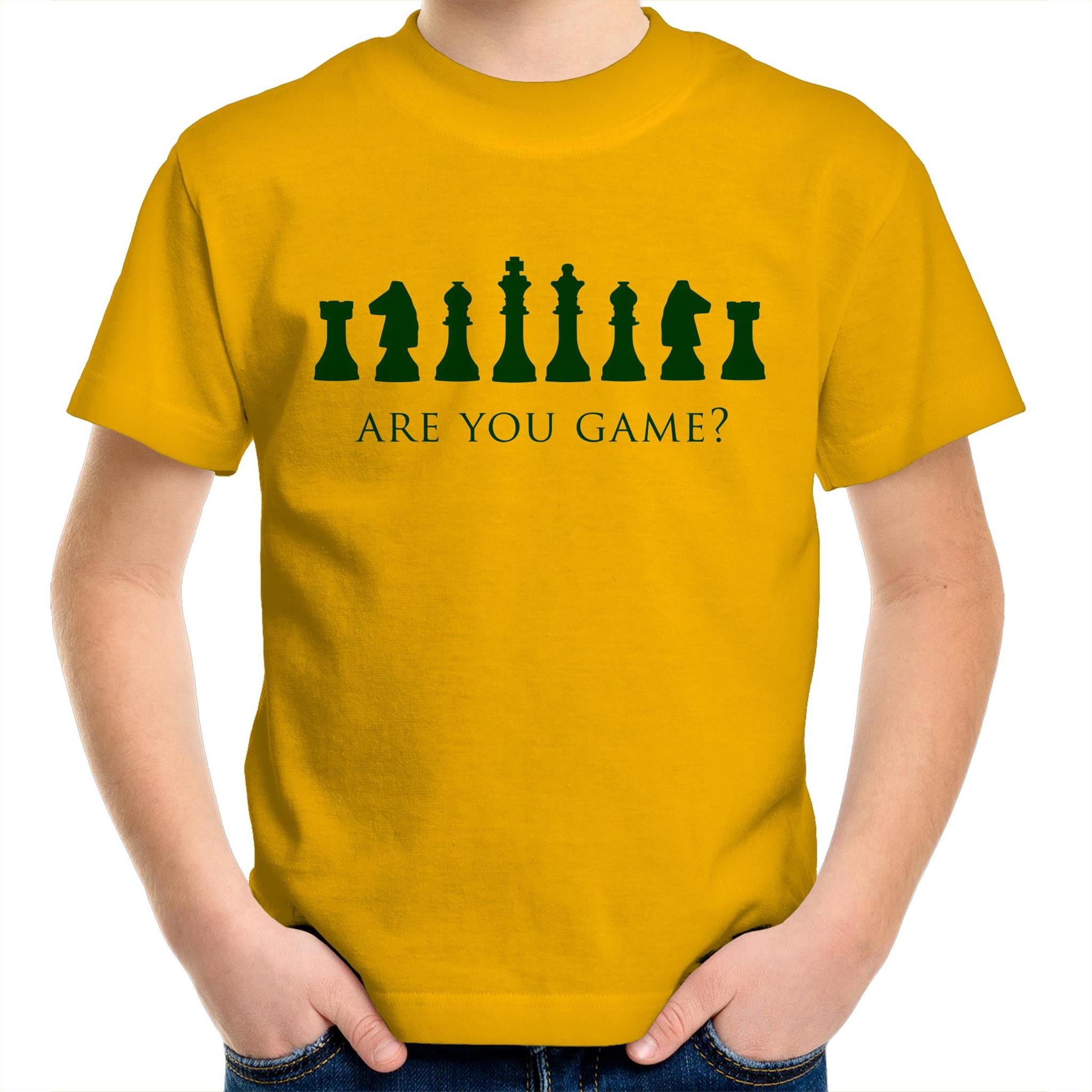 Are You Game, Chess Kids Youth T-Shirt Gold Kids Youth T-shirt Chess Games Printed In Australia