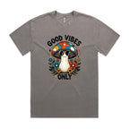 Good Vibes Only, Hippie Mushroom AS Colour Heavy Faded Tee Unisex Faded grey Heavy Faded T-shirt Positivity Printed In Australia