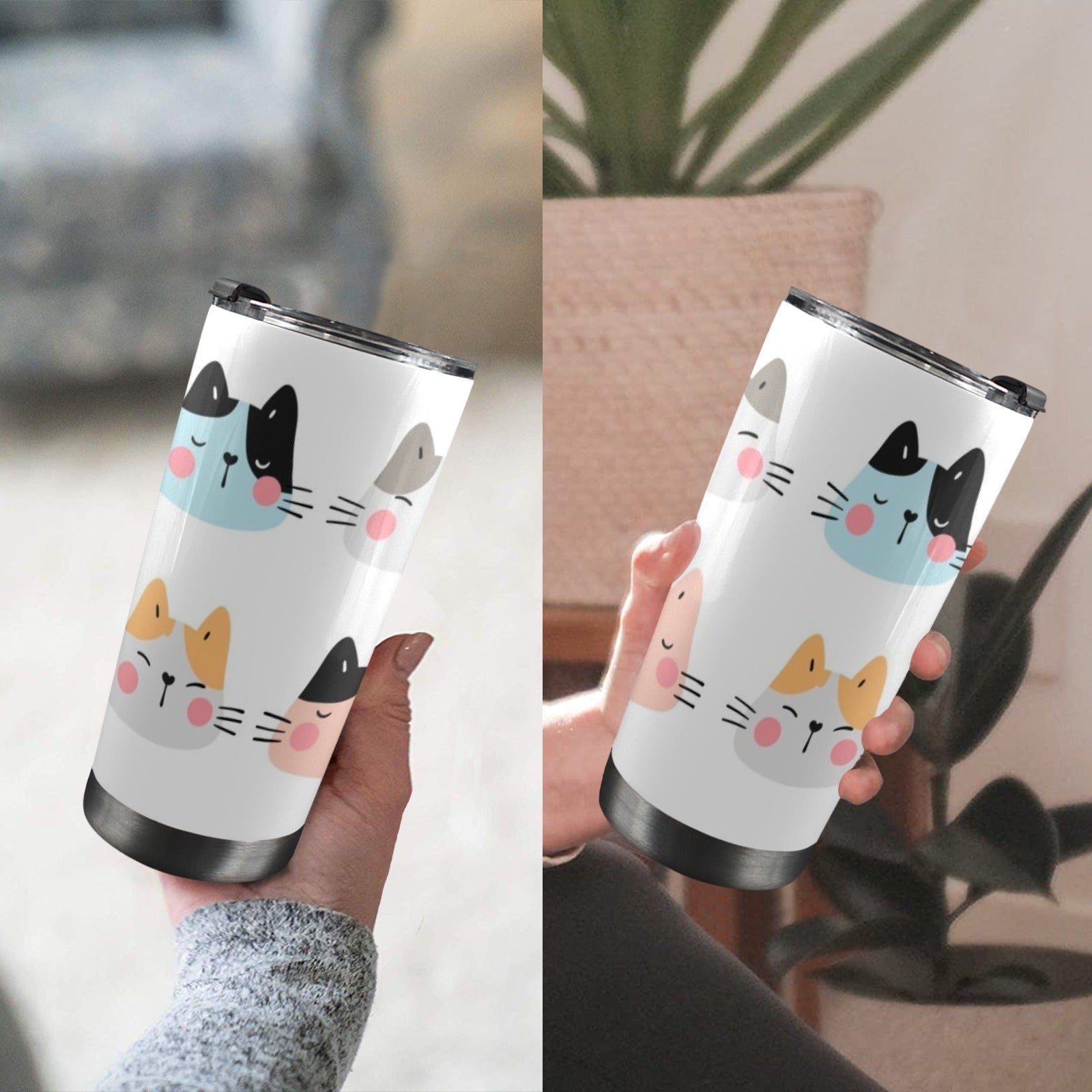 Cat Faces - 20oz Mobile Tumbler with Lid (Black Lock) 20oz Travel Mug animal Printed Offshore