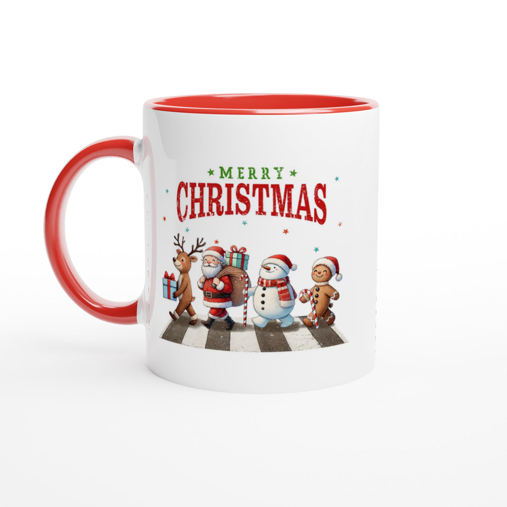 Fab Four, Merry Christmas - White 11oz Ceramic Mug with Color Inside Ceramic Red Christmas Colour Mug Christmas Globally Fulfilled