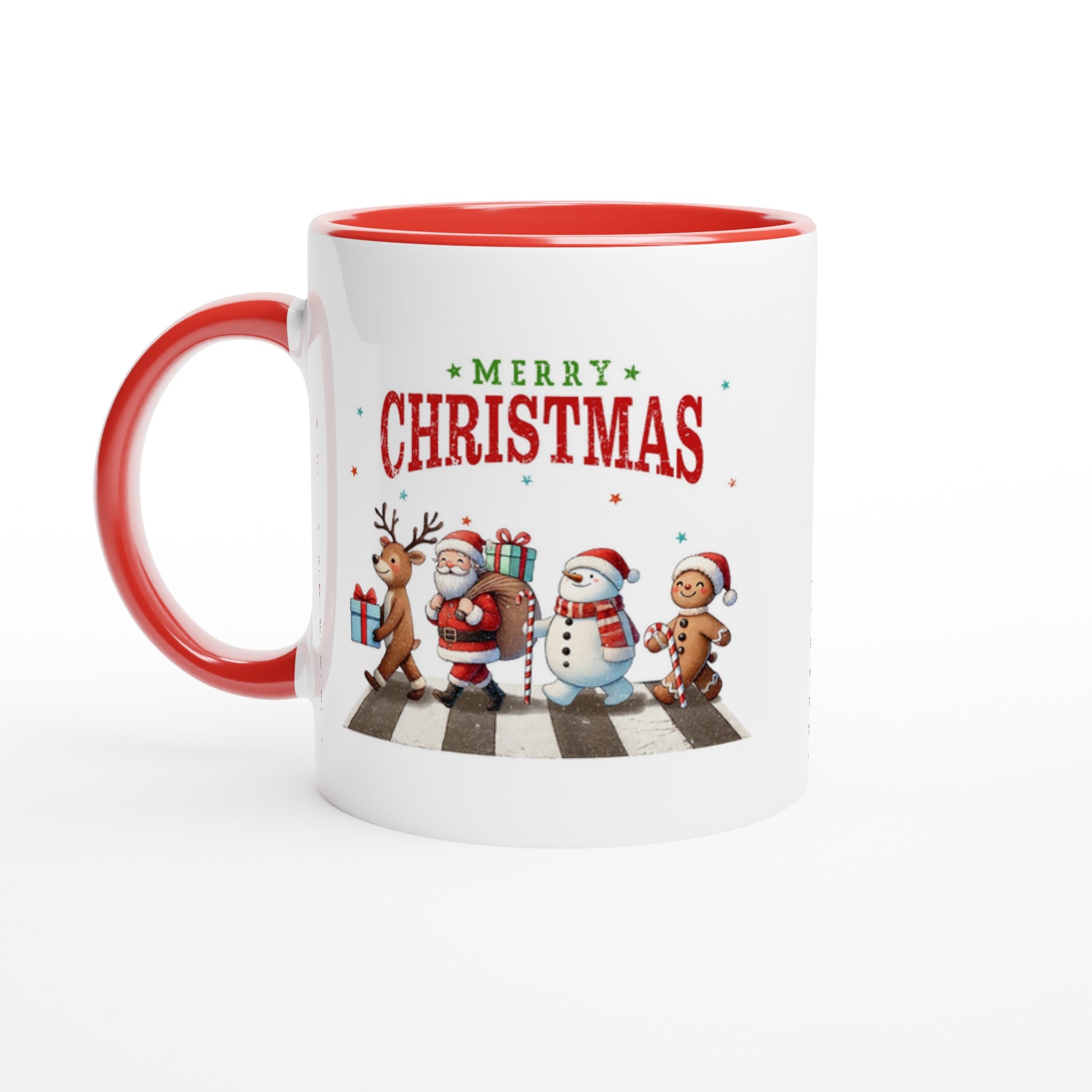 Fab Four, Merry Christmas - White 11oz Ceramic Mug with Color Inside Ceramic Red Christmas Colour Mug Christmas Globally Fulfilled