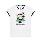 Cool Beans, Coffee - Women's Ringer Tee White Navy Womens Ringer T-shirt Coffee Printed In Australia