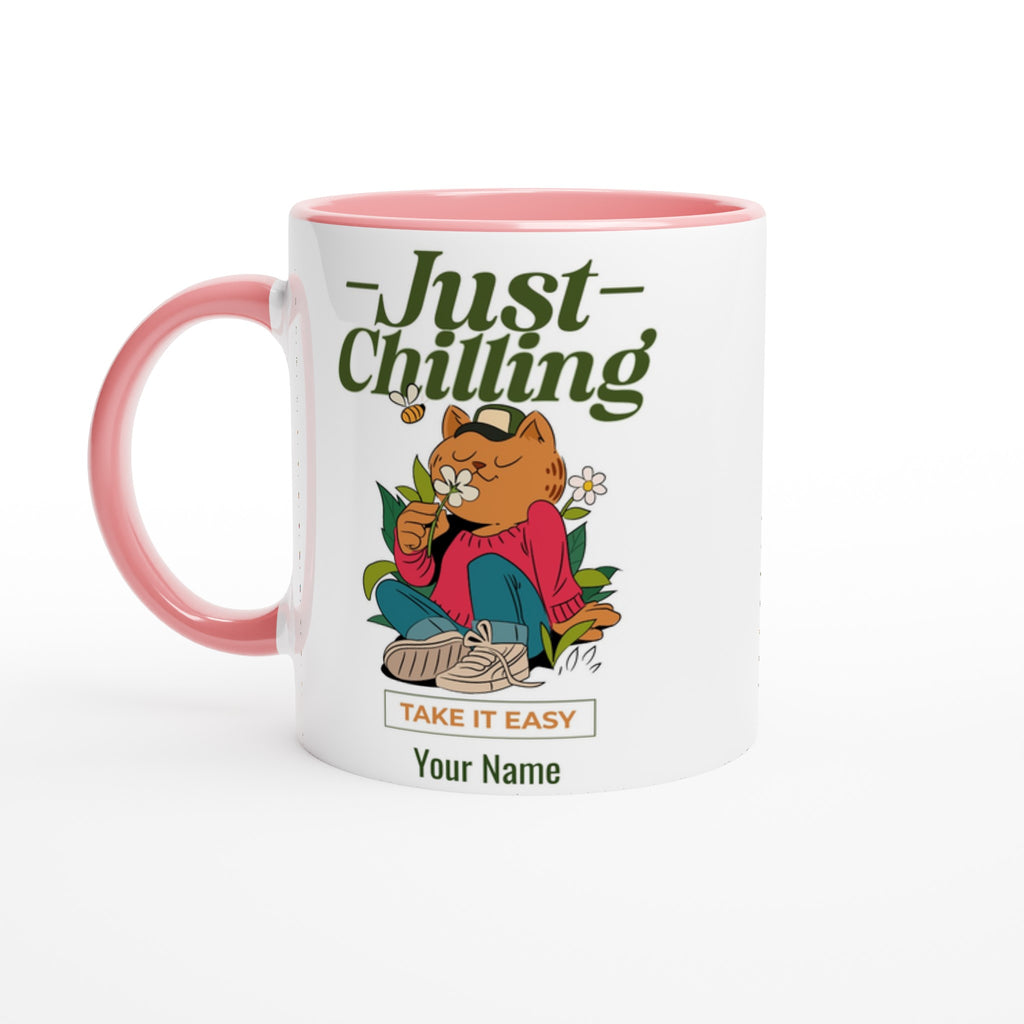 Personalised - Just Chilling - White 11oz Ceramic Mug with Color Inside Ceramic Pink Personalised 11oz Mug Customise Globally Fulfilled Name Personalise